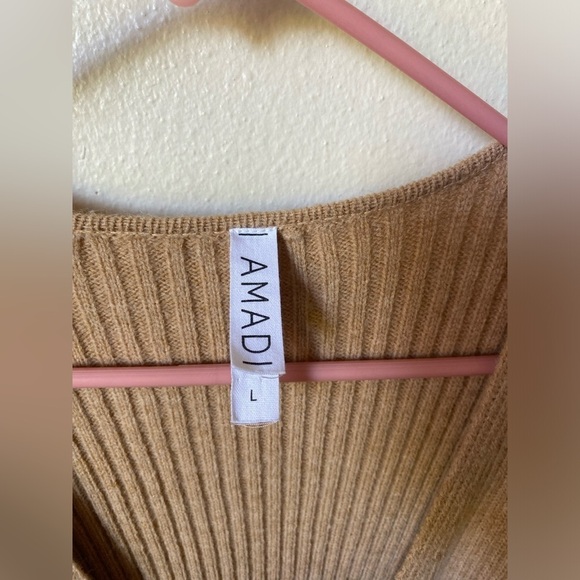 Amadi Anthropologie Women’s Alma Cozy Cardigan Ribbed Belted Tan Size L - Picture 5 of 10